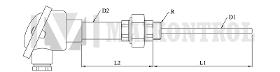 Termopar con cabezal, racor de unión y extensión-MB 06