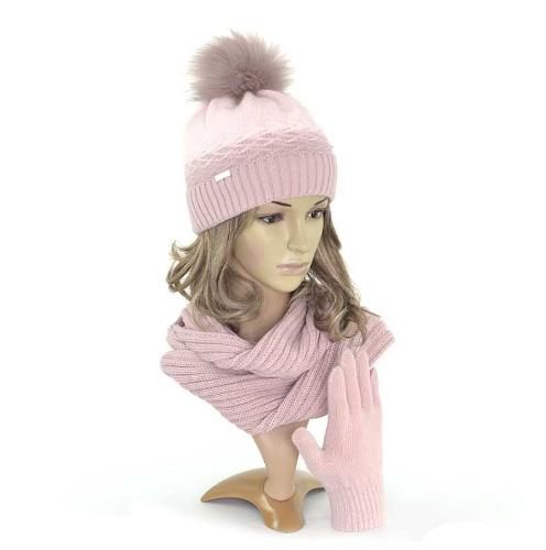 Gorro de invierno niña con pompón rosa empolvado