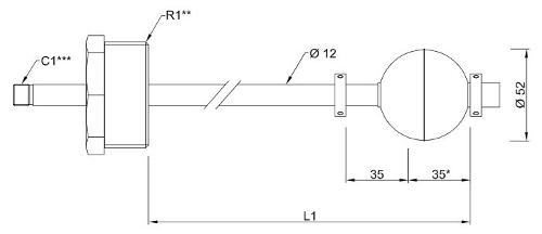 Nivel Recto, rosca, montaje exterior, conector-NFR5D